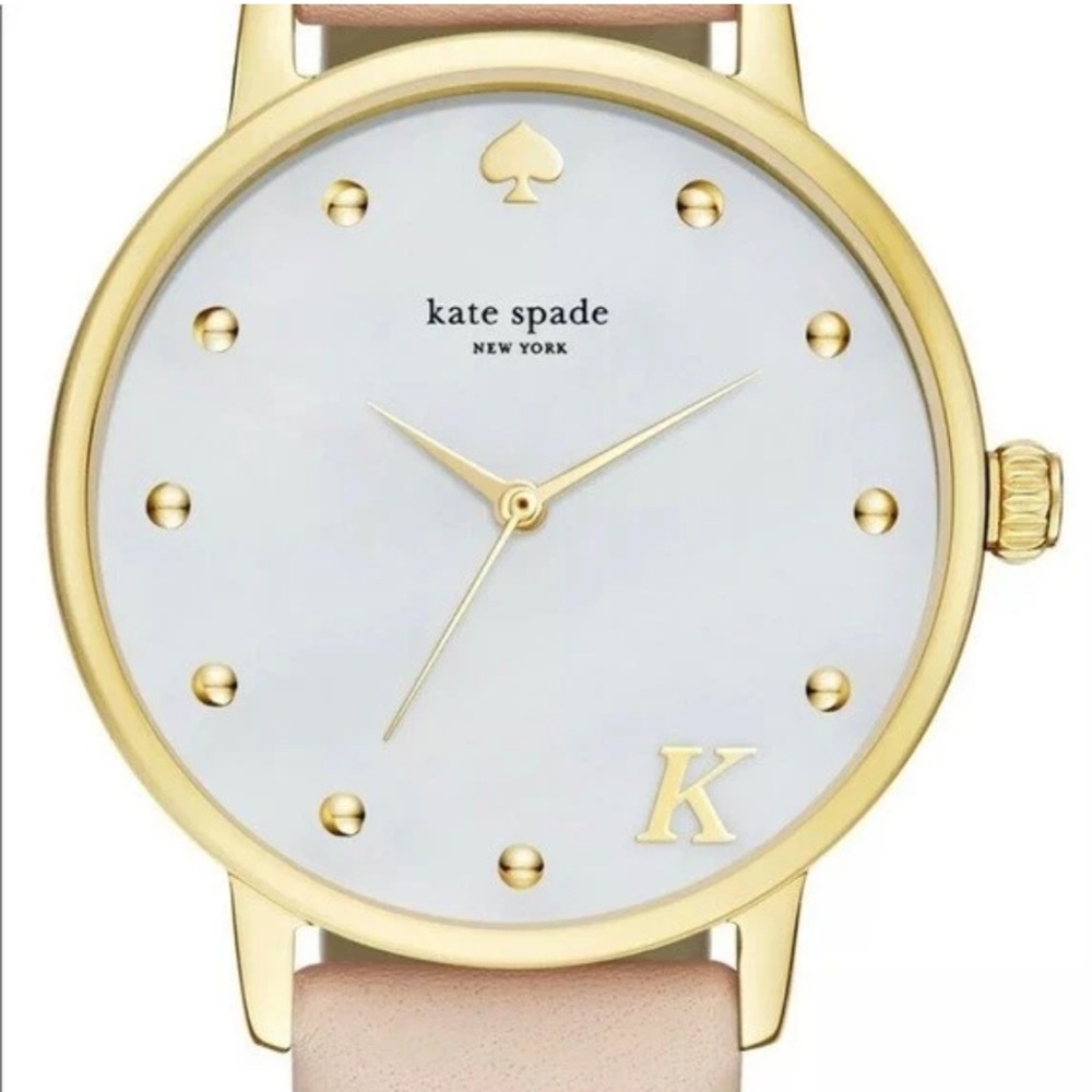 NWT Kate Spade KSW9010 Metro Monogram K White Dial Pink Leather Strap Watch